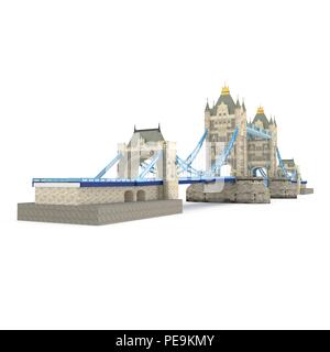 London Towerbridge Sehenswürdigkeit auf weißem Hintergrund. 3D-Darstellung Stockfoto