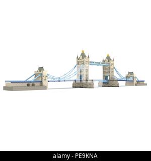 London Towerbridge Sehenswürdigkeit auf weißem Hintergrund. 3D-Darstellung Stockfoto