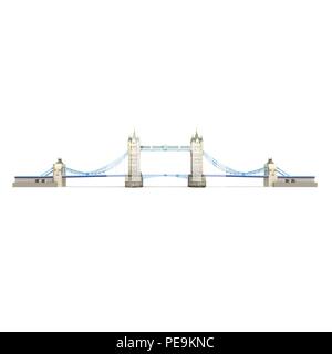 London Towerbridge Sehenswürdigkeit auf weißem Hintergrund. 3D-Darstellung Stockfoto