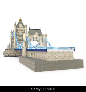 London Towerbridge Sehenswürdigkeit auf weißem Hintergrund. 3D-Darstellung Stockfoto