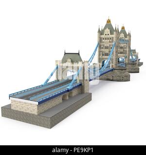 London Towerbridge Sehenswürdigkeit auf weißem Hintergrund. 3D-Darstellung Stockfoto