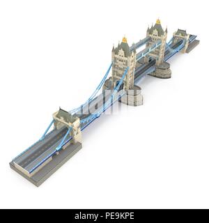 London Towerbridge Sehenswürdigkeit auf Weiß. 3D-Darstellung Stockfoto