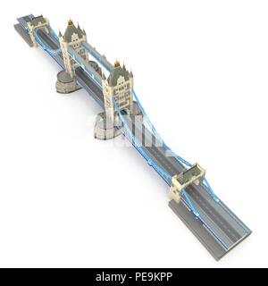 London Towerbridge Sehenswürdigkeit auf Weiß. 3D-Darstellung Stockfoto