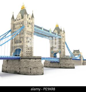 London Towerbridge Sehenswürdigkeit auf Weiß. 3D-Darstellung Stockfoto