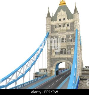 Die TowerBridge in London auf Weiß. 3D-Darstellung Stockfoto