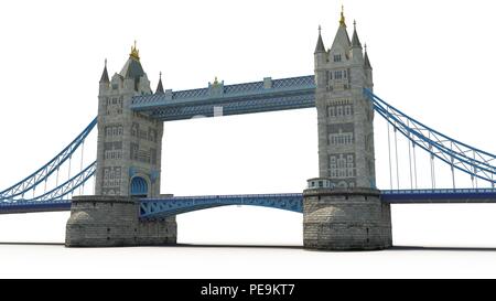 London Towerbridge Sehenswürdigkeit auf Weiß. 3D-Darstellung Stockfoto