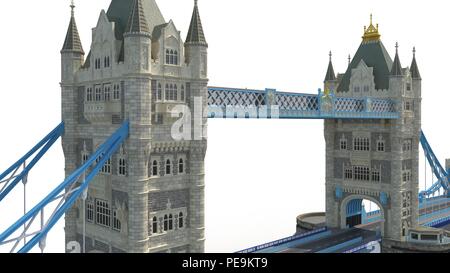 London Towerbridge Sehenswürdigkeit auf Weiß. 3D-Darstellung Stockfoto