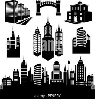 Sammlung von Silhouetten der Stadt. Vector Illustration. Eps 10. Stock Vektor