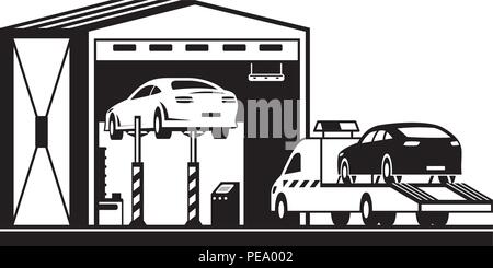Pannenhilfe Lkw bringt Auto service-Vector Illustration Stock Vektor