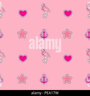 Nahtlose Muster mit Anker, Herz, Flamingo. Tropischen Hintergrund. Vector Illustration Stock Vektor