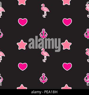 Nahtlose Muster mit Anker, Herz, Flamingo. Tropischen Hintergrund. Vector Illustration Stock Vektor