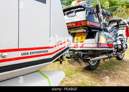 Ein Star Trek Fan hat seine Honda Goldwing mit Kunstwerken, die TV-Show und Film angepasst und mit dem Fahrrad unternehmen. Stockfoto