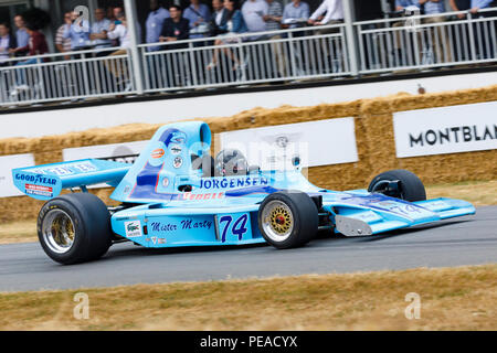 1974 Gurney Eagle-Chevrolet FA 74 SCCA Formel 5000 Racer mit Fahrer Judy Lyons am Goodwood Festival 2018 von Geschwindigkeit, Sussex, UK. Stockfoto