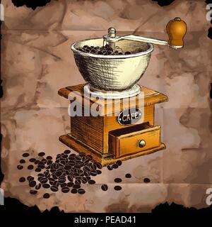 Kaffee Mühle Hand gezeichnet Abbildung. Stock Vektor