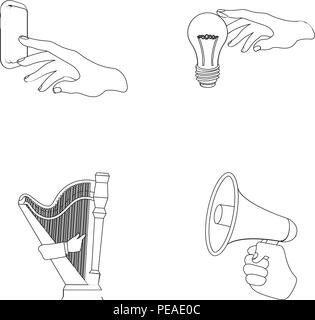 Verstärkung, Glühbirne, Taste, Sammlung, elektrische, Rahmen, Geste, Hand, Harfe, Icon, Illustration, Kunstlicht, Instrument, isoliert, Schlüssel, lampe, Licht, Beleuchtung, Logo, Lautsprecher, Manipulation, Megaphon, Bewegung, Musical, Orchester, Outline, Kunststoff, spielen, spielen, Gerupft, Satz, Zeichen, Sound, Lautsprecher, String-, Switch-, Symbol-, Vector-, Sprach-, Vektor, Vektoren, Stock Vektor