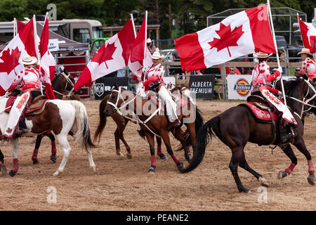 Die kanadische Cowgirls Präzision equestrian Show Team am 2018 Ram Rodeo Tour in Exeter, Ontario, Kanada durchführen. Stockfoto