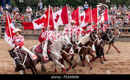 Die kanadische Cowgirls Präzision equestrian Show Team am 2018 Ram Rodeo Tour in Exeter, Ontario, Kanada durchführen. Stockfoto