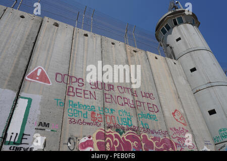 Graffiti auf der Mauer der Trennung in Bethlehem. Aus einer Reihe von Reisen Fotos in Jerusalem und Umgebung. Foto Datum: Mittwoch, 1. August Stockfoto