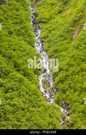 Hohe schmale Wasserfälle in Keystone Canyon auf dem Richardson Highway in Valdez, Alaska Stockfoto