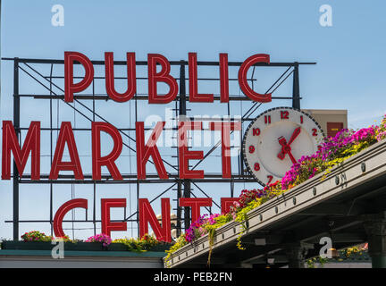 Public Market Center am Pike's Place in Seattle, Washington. Stockfoto