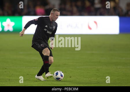 Washington, District of Columbia, USA. 14. Juli 2018. D.C. United, Wayne Rooney (9) dribbelt während des Spiels zwischen DC United und Vancouver Whitecaps bei Audi Abgelegt in Washington, DC am 14. Juli 2018. D.C. Dieser D.C. United ist erstes Spiel bei Audi. Credit: Alex Edelman/ZUMA Draht/Alamy leben Nachrichten Stockfoto