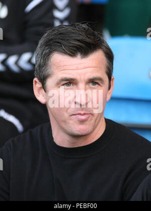 Crewe, Cheshire, UK. 14. August 2018. Fleetwood Stadt manager Joey Barton an der Schale Befestigung gegen Crewe Alexandra. Foto: Simon Newbury/Alamy leben Nachrichten Stockfoto