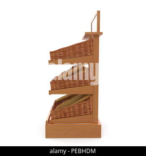 Rattan Bäckerei Lattenrost Regal Befestigung auf Weiß. 3D-Darstellung Stockfoto