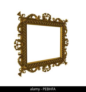 Antike goldene Rahmen auf Weiß isoliert. 3D-Darstellung Stockfoto