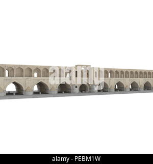 Si-o-seh Pol Brücke von 33 Bögen auf einem weißen. 3D-Darstellung Stockfoto