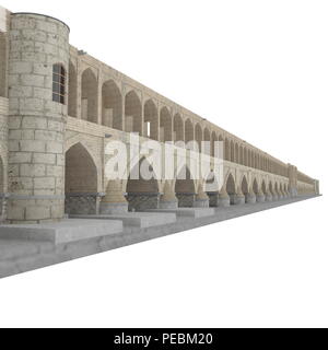 Si-o-seh Pol Brücke von 33 Bögen auf einem weißen. 3D-Darstellung Stockfoto