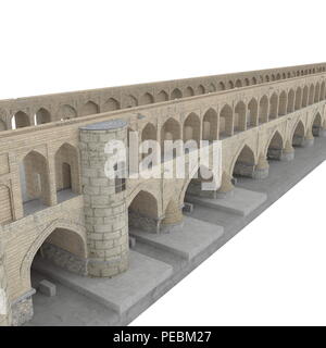 Si-o-seh Pol Brücke von 33 Bögen auf einem weißen. 3D-Darstellung Stockfoto