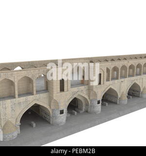 Si-o-seh Pol Brücke von 33 Bögen auf einem weißen. 3D-Darstellung Stockfoto