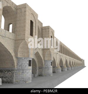 Si-o-seh Pol Brücke von 33 Bögen auf einem weißen. 3D-Darstellung Stockfoto