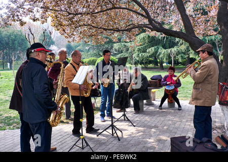 Band der Amateurmusiker Spielen in einem Park, Xi'an Shaanxi, China Stockfoto