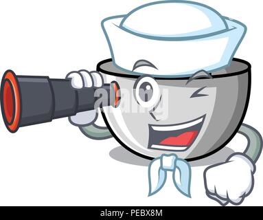 Sailor mit Fernglas Entsafter Maskottchen Cartoon Stil Stock Vektor