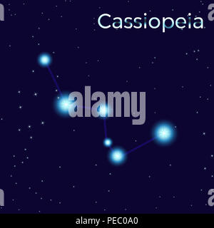 Cassiopeia singen. Star constellation Element. Sternbild Symbol. Abbildung auf dunkelblauen Hintergrund. Stockfoto