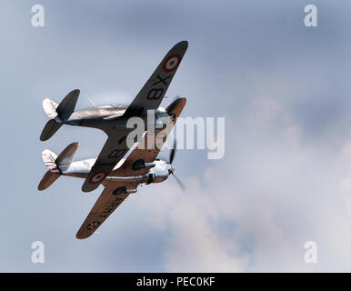 Amerikanischer Curtis wright P 40 Kämpfer, die sich in der Ausbildung. Modell C ist Silber, F in Farbe. Stockfoto