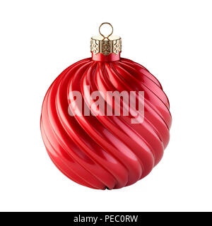 Christmas Ball rot glänzend klassische Dekoration. Frohes Neues Jahr weihnachtskugel Kugel. 3D-Render auf weißem Hintergrund Stockfoto