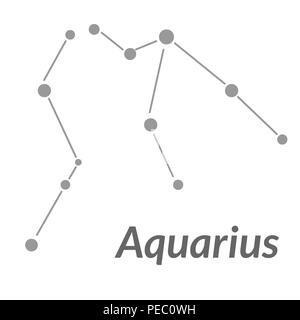 Die Water-Bearer Wassermann singen. Star constellation Element. Zeitalter des Wassermanns Sternbild Sternzeichen Symbol auf weißem Hintergrund. Stockfoto