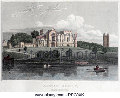 Alton Abbey Staffordshire, Vintage-Stich aus dem Jahr 1830 Stockfoto