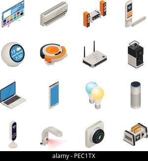 Smart Home Internet Devices isometrische bunte Icon Set angeschlossen. Vector Illustration Stock Vektor