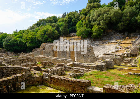 Bäder und Römische Theater, antiken Stadt Butrint, Nationalpark Butrint, in der Nähe von Saranda, Albanien Qark Vlora Stockfoto