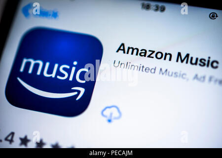 Amazon Musik App im Apple App Store, Musik streaming Service, Symbol der App, iPhone, iOS, Smartphone, Display, Nahaufnahme, Detail Stockfoto