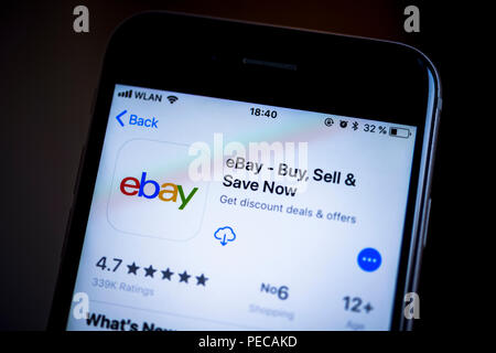 EBay App im Apple App Store, App Symbol, Display, iPhone, iOS, Smartphone, Display, Screenshot, Nahaufnahme, Detail, in voller Größe Stockfoto