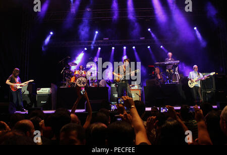 Die mexikanischen Rock Band Caifanes, mit Saul Hernadez und Sabo Romo in der Nacht auf ihrem Konzert in Hermosillo Sonora. Rock in Spanisch. Stockfoto