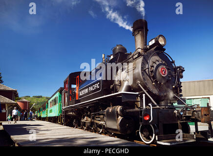 Alberni Pacific Railway historische Dampfmaschine in Port Alberni Bahnhof, Alberni Valley, Vancouver Island, British Columbia, Kanada 2018 Stockfoto