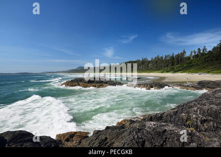 Green Point Beach mit großen Flutwellen im Pacific Rim National Park Reserve, Long Beach, Tofino, Vancouver Island, BC, Kanada Stockfoto