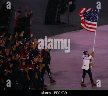 Amerikanische olympische Mannschaft marschierte in die PyeongChang 2018 Olympics Eröffnungsfeier im Olympiastadion in PyeomgChang, Südkorea Stockfoto