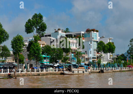 Wohnhaeuser, Promenade, Sa Dez, Mekongdelta, Vietnam Stockfoto