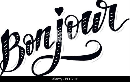 Bonjour Paris Phrase Vektor Schriftzug Kalligraphie Pinsel Stock Vektor